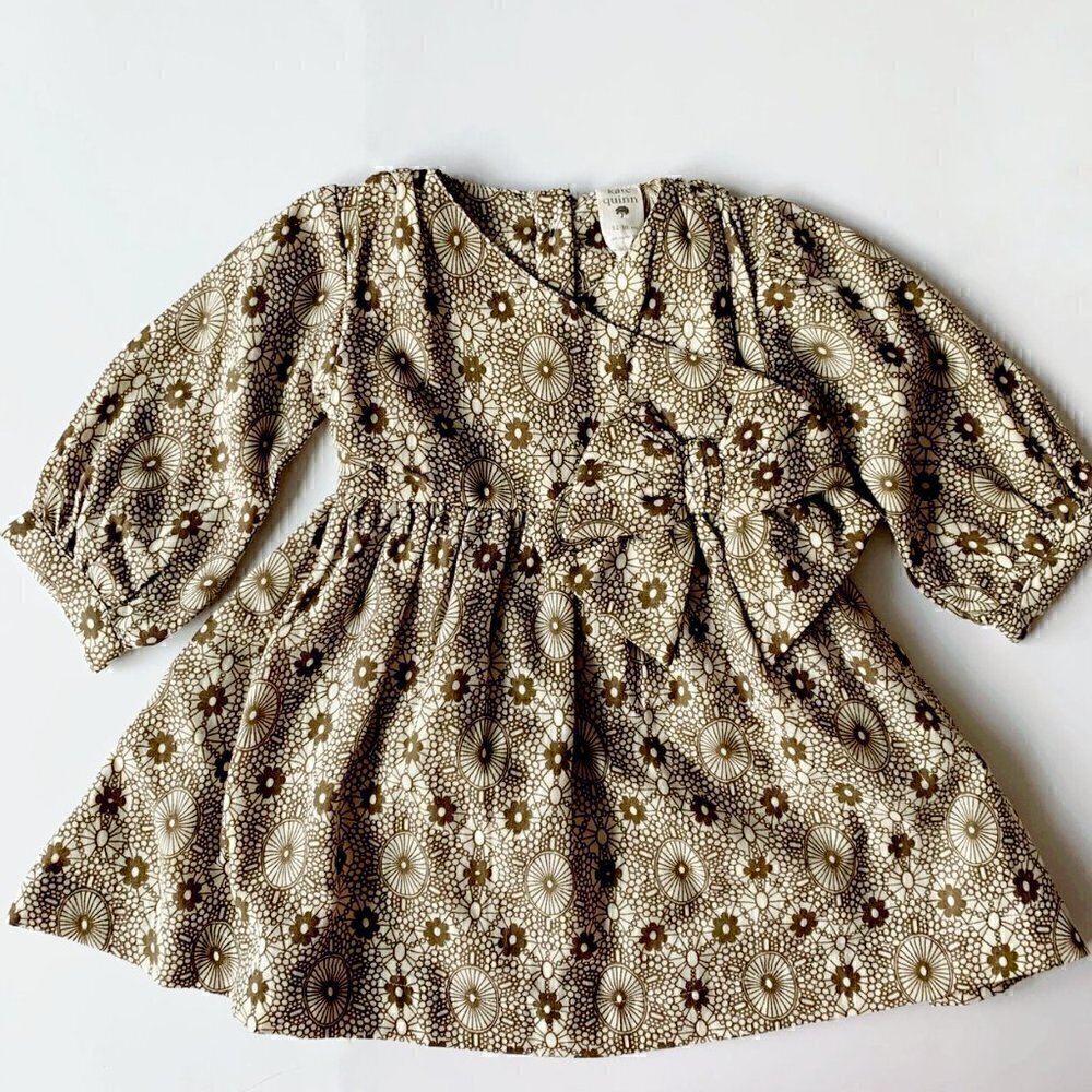 NWT Kate Quinn Organics Baby Girl Long Sleeve Party Bow Nairobi Dress 18-24 mons